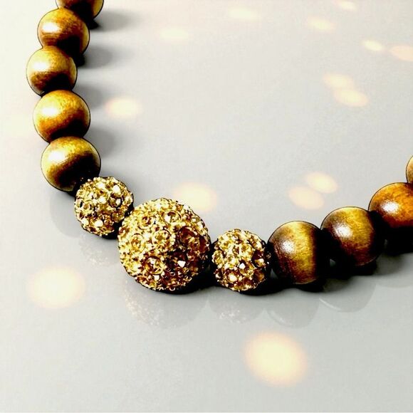 Stella & Dot Prosper Wooden Bead Stretch Bracelet Rhinestone NWT - Picture 2 of 4